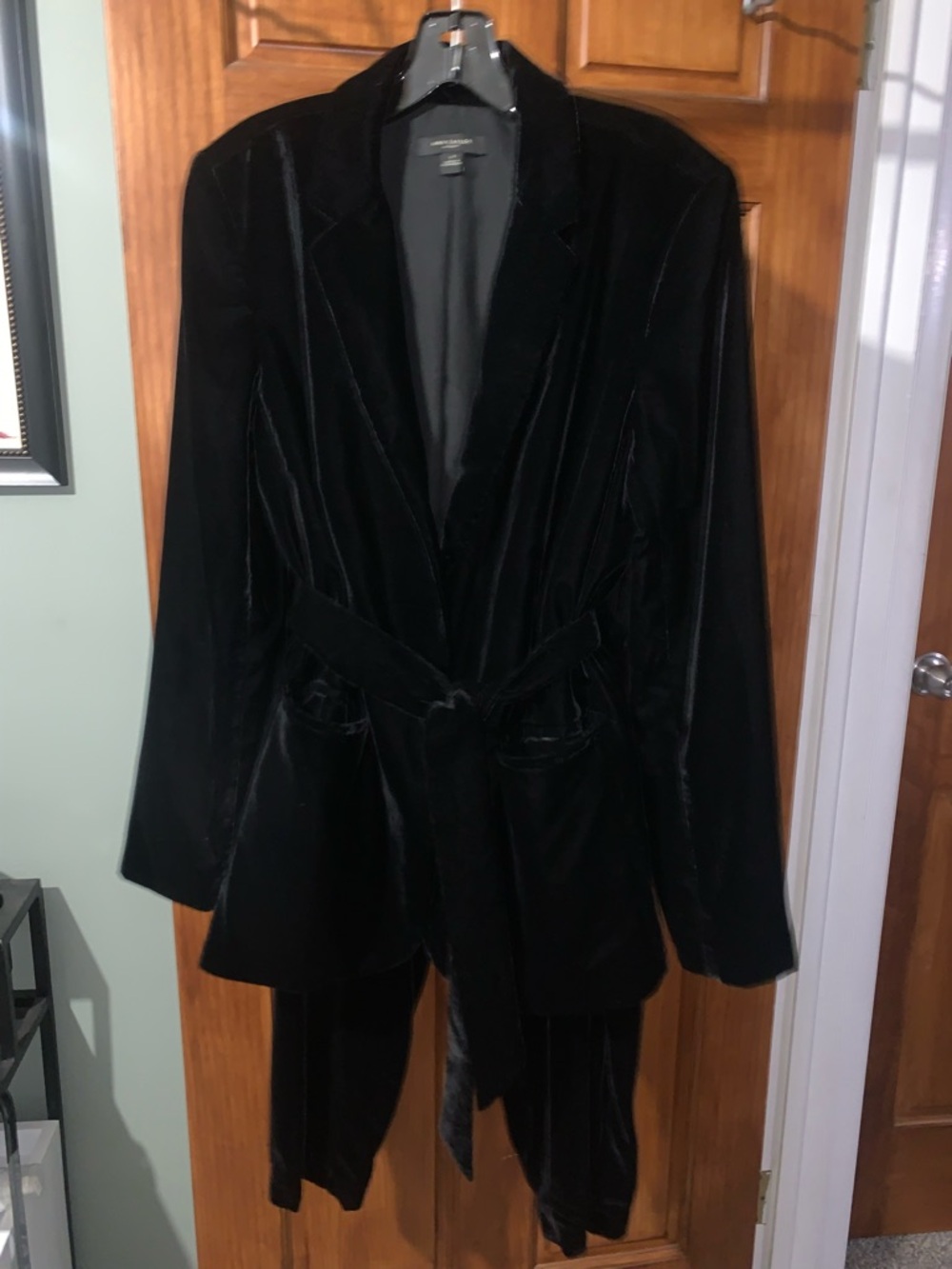 Ann Taylor Black Velvet Belted Pantsuit